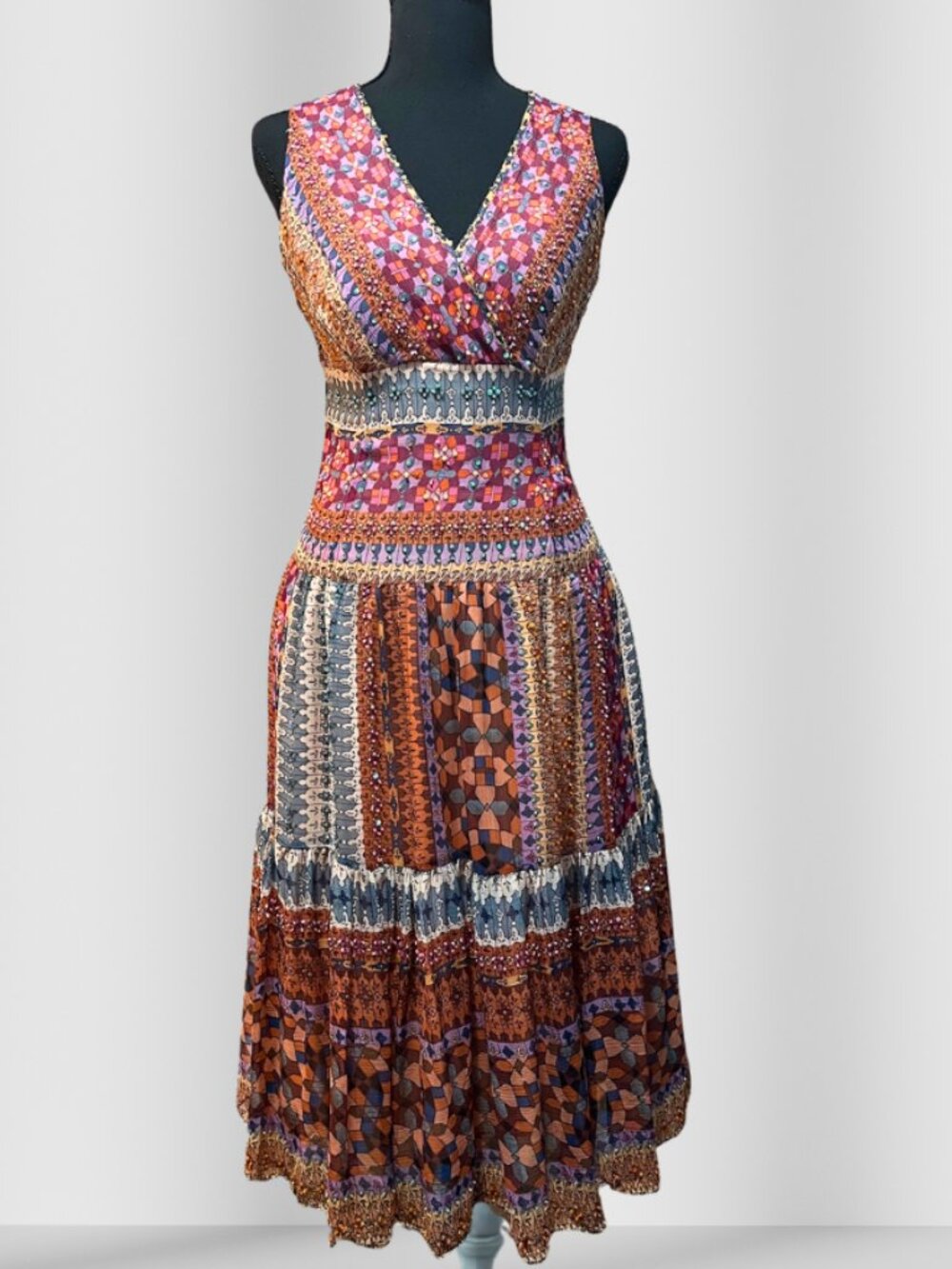 ECI New York Beaded Boho Midi Dress - Size 4
